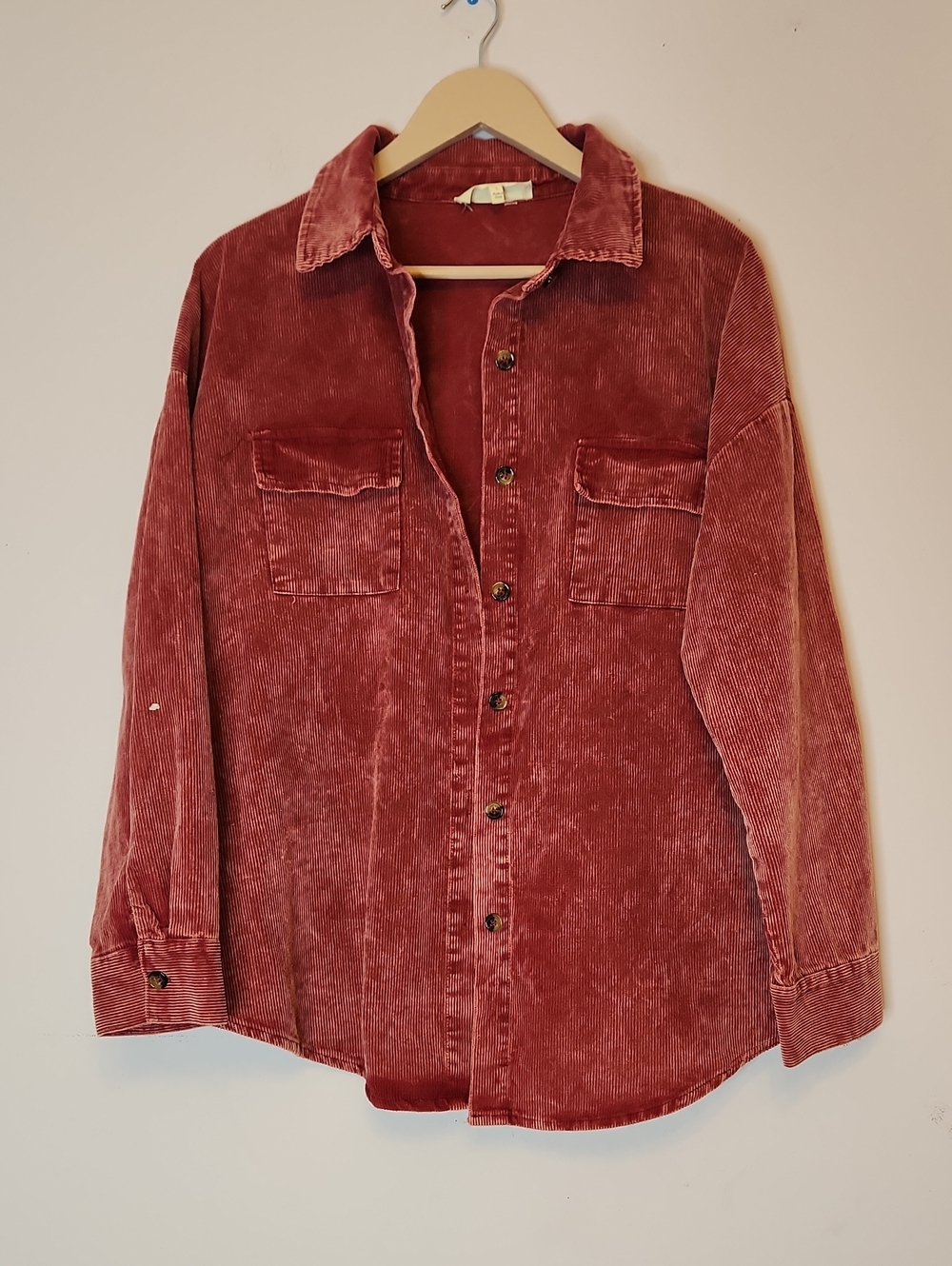 Peach Love California Corduroy Shacket Button Up, size L